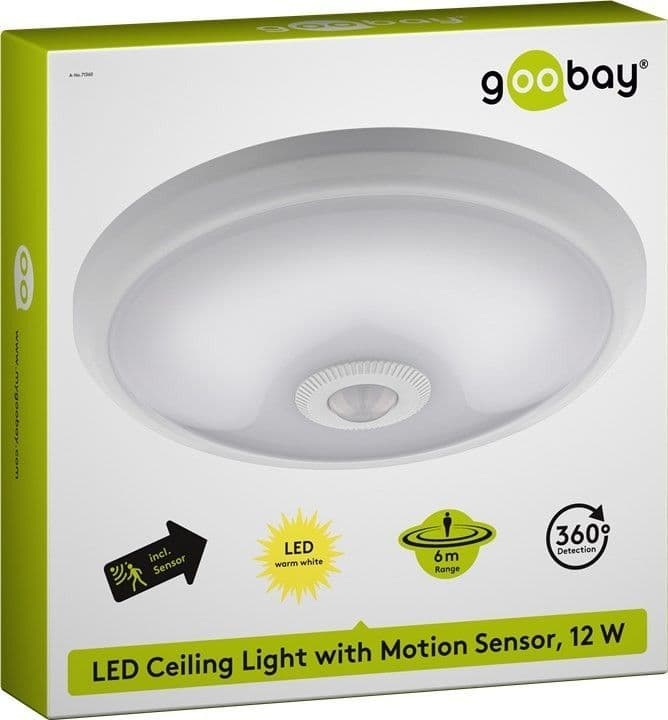 Plafonnier LED avec détecteur de mouvement détection de 360 °, plage de 6 m, pour utilisation à l'intérieur (IP20), LED intégrées blanc chaud,