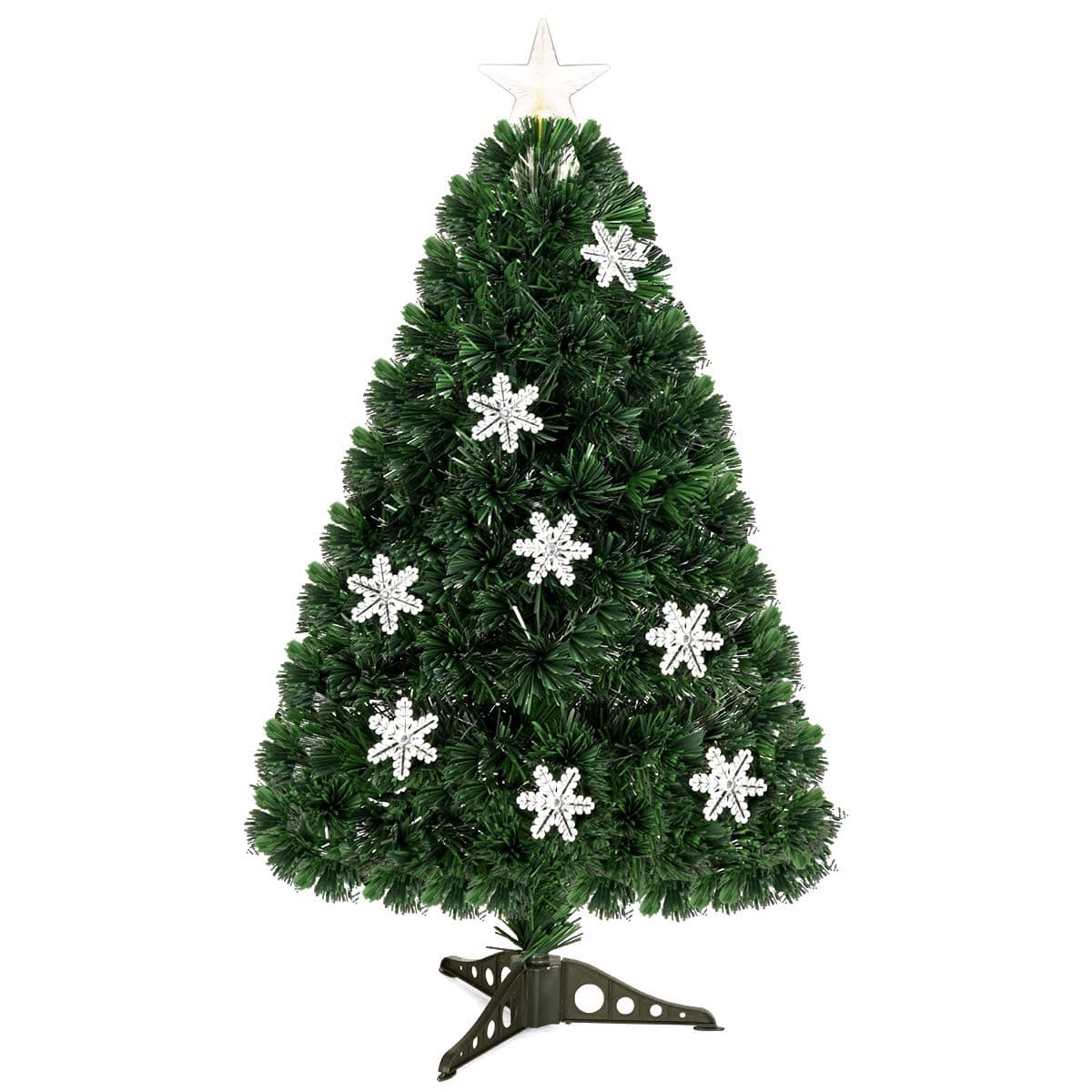 CostwaySapin de Noël Artificiel 180 cm avec Lumières LED et Pied Arbre de Noël en PVC plastique métal avec flocon de neige, Vert