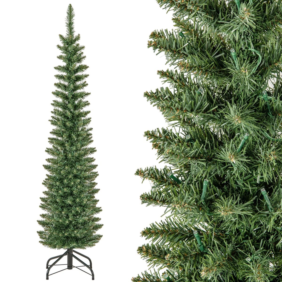CostwaySapin de Noël Artificiel de 150 Cm Arbre de Noël Pré-Éclairé 296 Branches 150 Lumières Led Blanc Chaud Support en Métal Pliable
