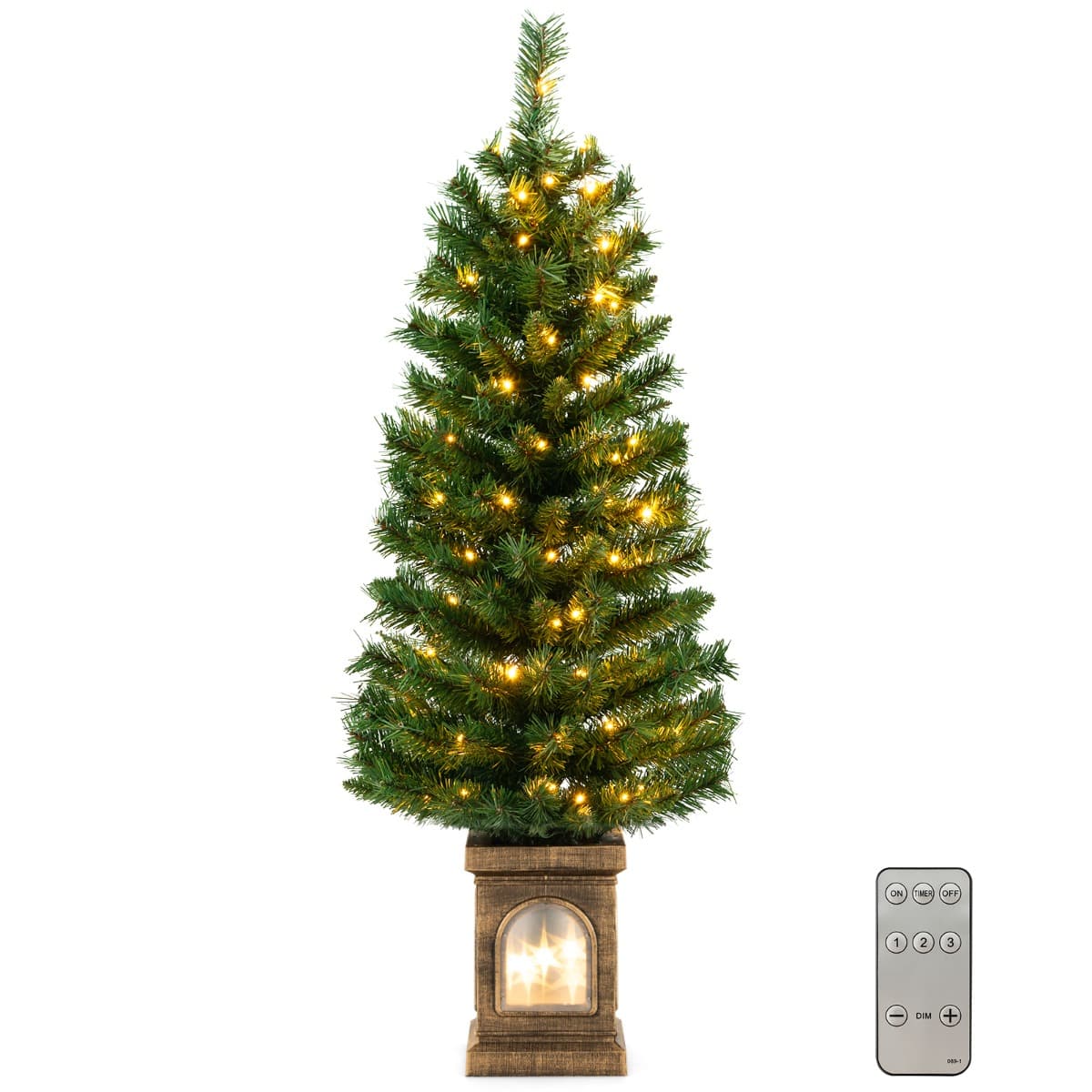 CostwaySapin de Noël Artificiel en Pot Pré-Éclairé de 120 Cm Arbre de Noël Avec 100 Lumières Led Minuterie 3 Modes d'Éclairage 160 Pointes de Branches