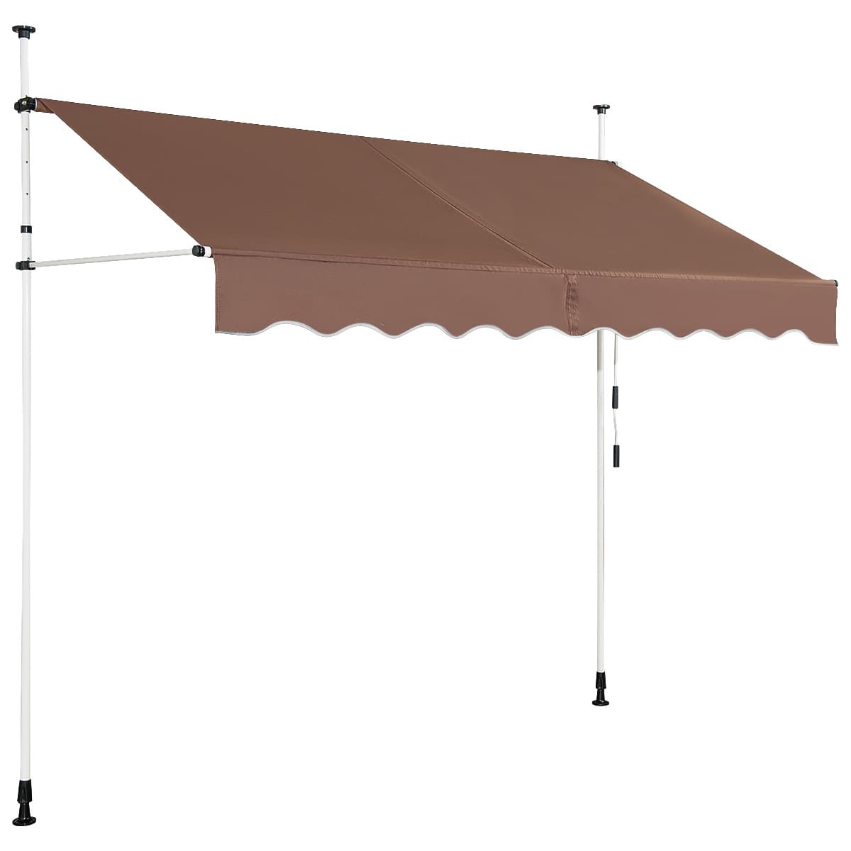 CostwayAuvent Manuel Rétractable 250CM Hauteur Réglable 200-300CM Store Banne en Aluminium et Tissu Oxford Anti UV Café