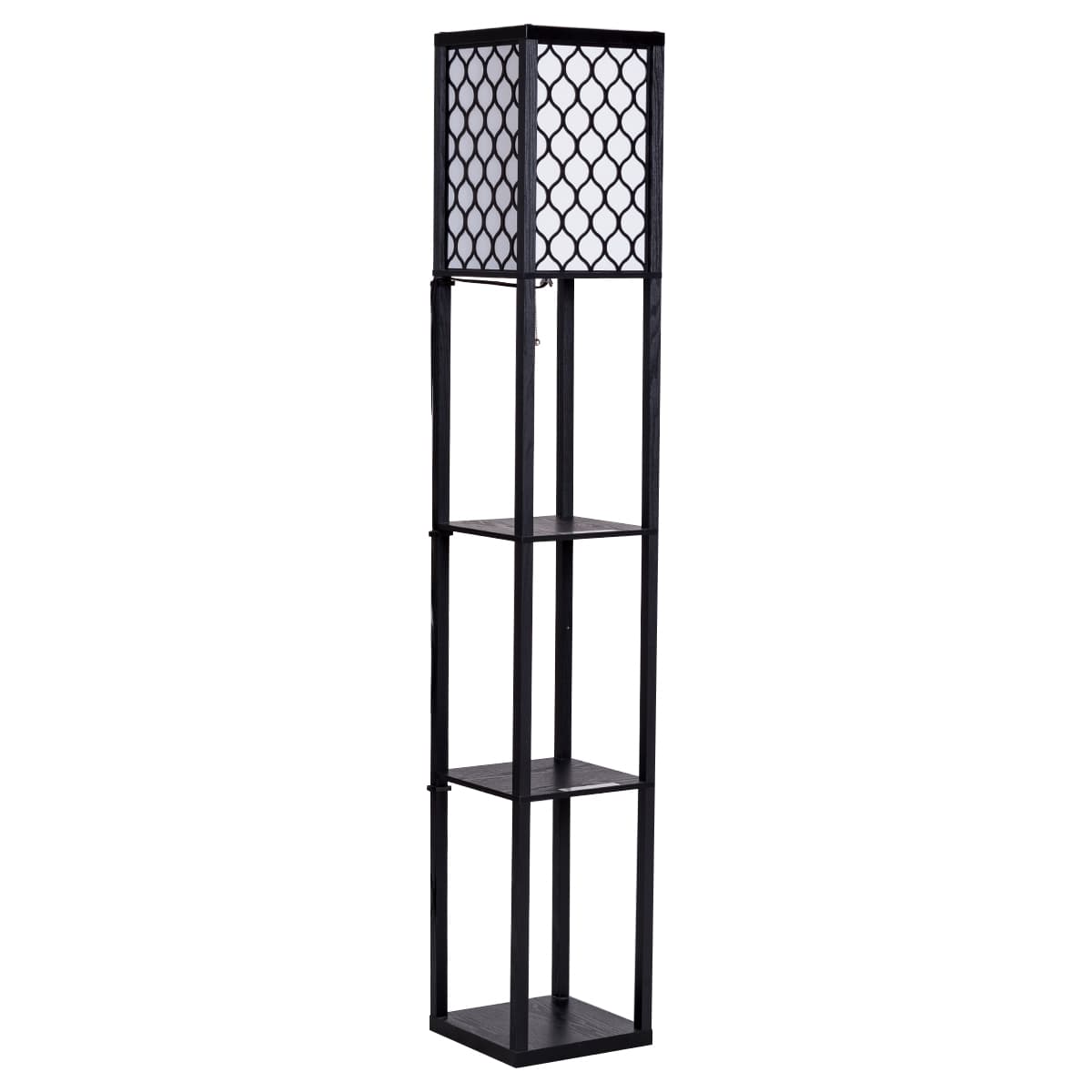 CostwayLampadaire en Bois 1,6M Lampe Salon sur Pied avec 3 Etagères de Stockage Design Scandinave pour Chambre 40W Ampoule non inclus