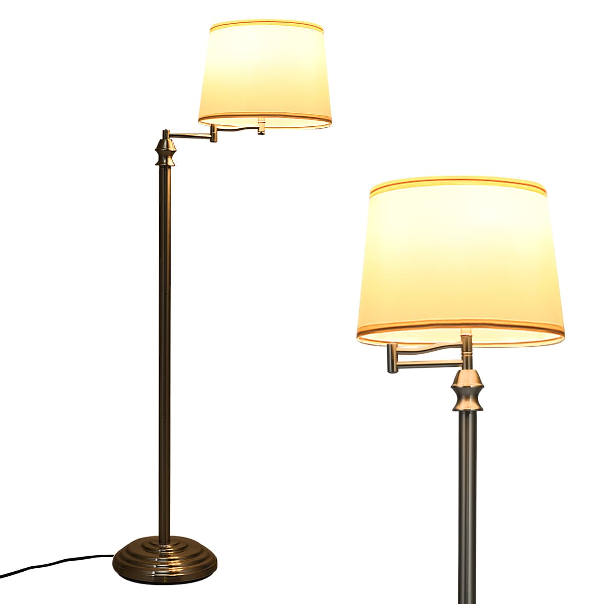 CostwayLampadaire Lampadaire sur Pied avec Abat-jour en Tissu en Fer Nickelé Ø 35,5 x H 152 cm pour Ampoules de E27 MAX 40W