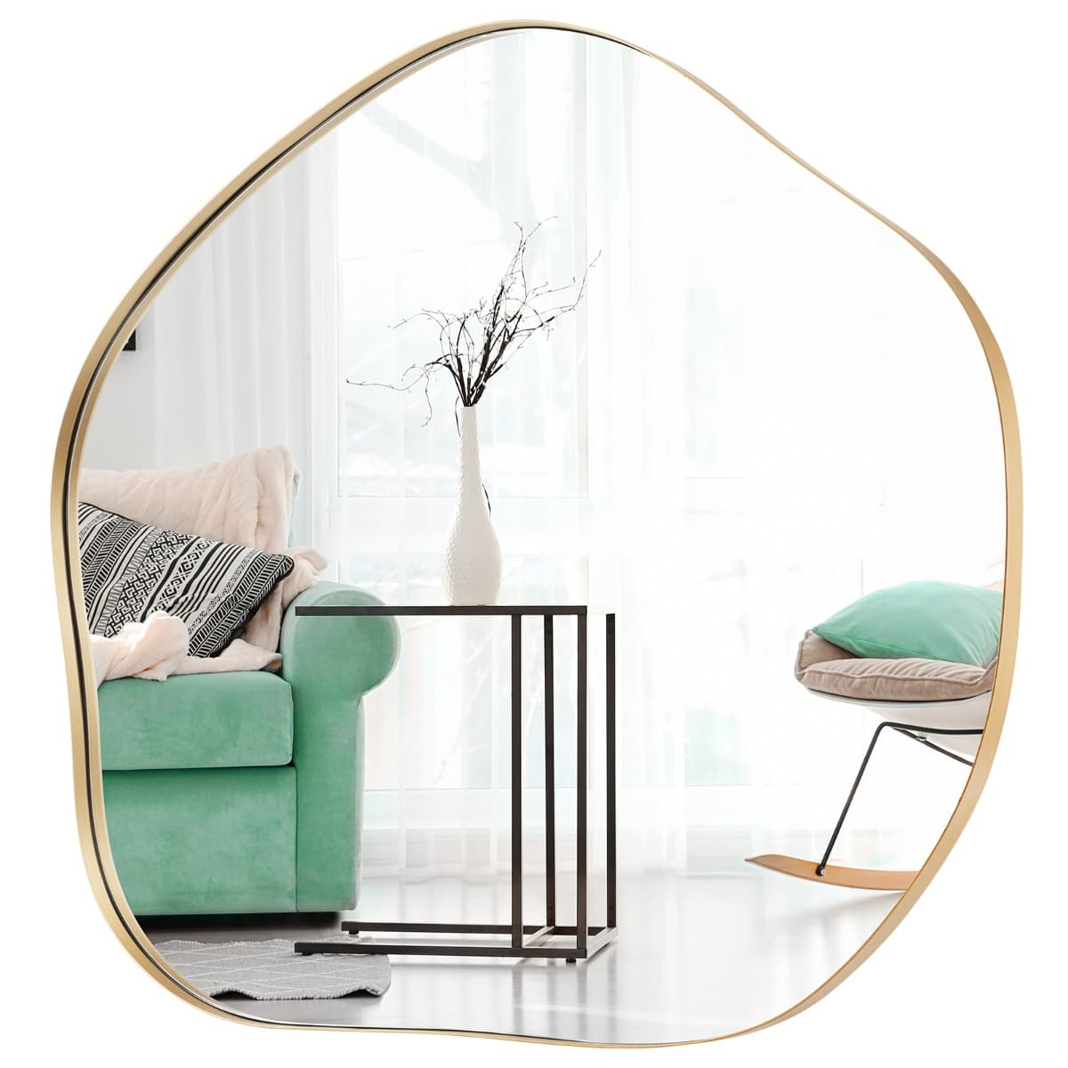 CostwayMiroir Mural Irrégulier 75,5 x 70 Cm Miroir Asymétrique avec Cadre en Métal avec Vis d'Expansion Miroir de Courtoisie Décoratif pour Salon Or
