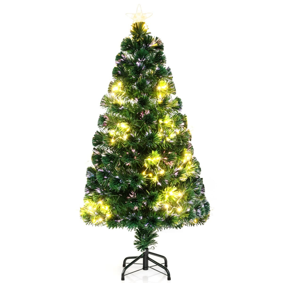 CostwaySapin de Noël Artificiel à Fibre Optique de 120cm Guirlande Lumineuse 18 Lumières Blanches Chaudes 130 Pointes de Branches Etoile