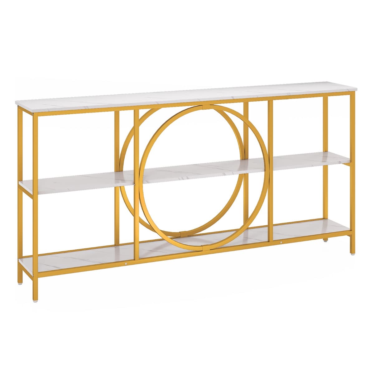 CostwayTable Console à 3 Niveaux avec Plateau en Faux Marbre Cadre en Métal Haute Résistance Table d'Entrée Table Extra Longue pour Canapé Blanc