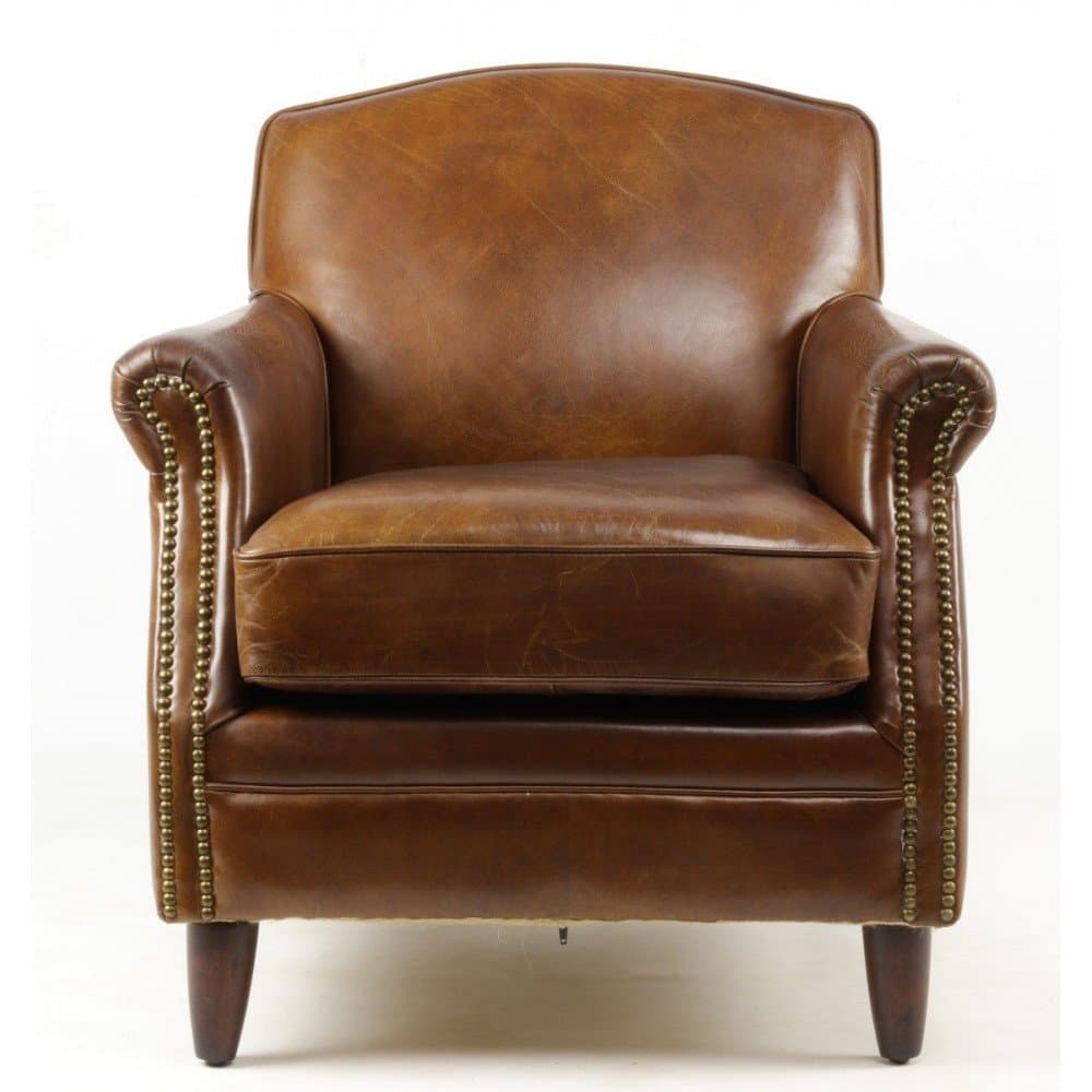Fauteuil marron cuir Normandie Vintage