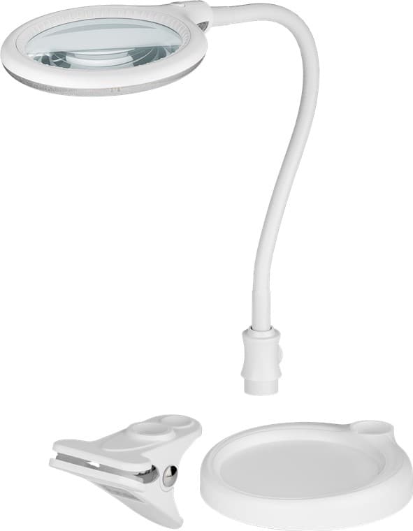 Lampe loupe sur pied / pince, lentille en verre 6 W 100 mm, grossissement 1,75x, 3 dioptries, 570 lumens