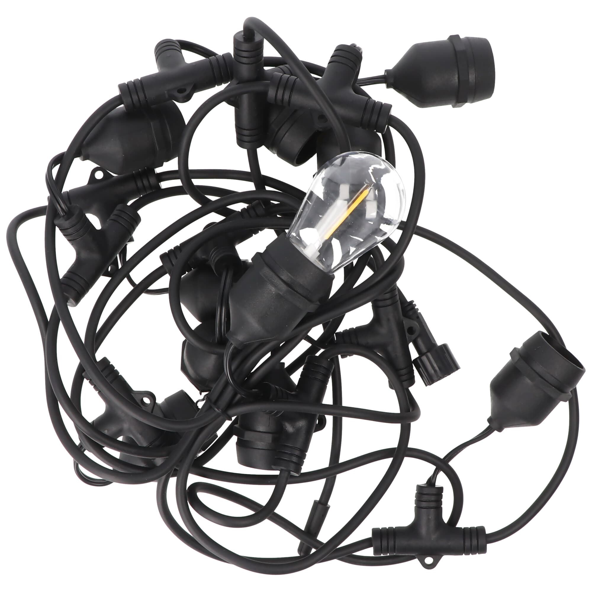 Velamp CASSIOPEA : Guirlande lumineuse solaire IP44, 10 mètres, 10 ampoules transparentes, câble noir