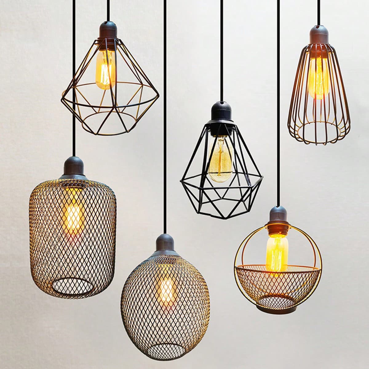 1 pièce Lampe moderne lustre vintage, luminaire suspendu industriel en fer noir avec abat-jour en lampe pour cuisine et chambre, équipement