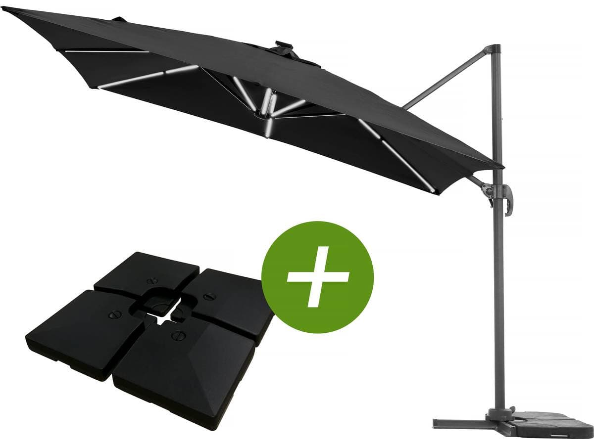 Parasol jardin déporté LED Alu "Sun 4 Luxe" - Rectangle - 3 x 4 m - Dalles à lester incluses