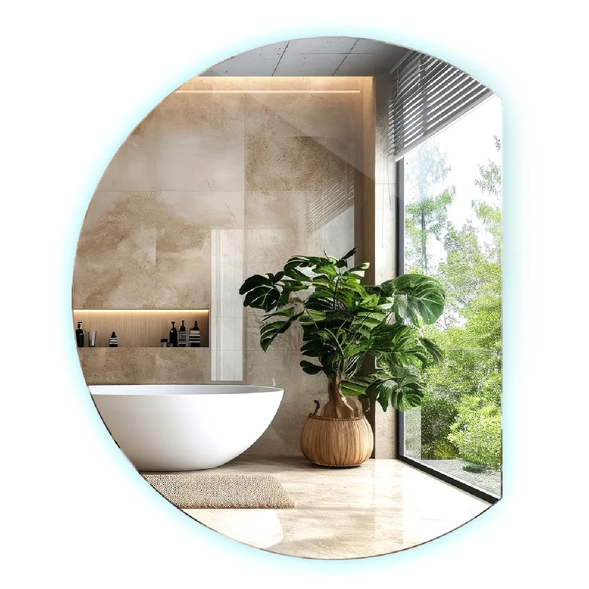 Tulup Miroir mural lumineux demi-lune - Platine