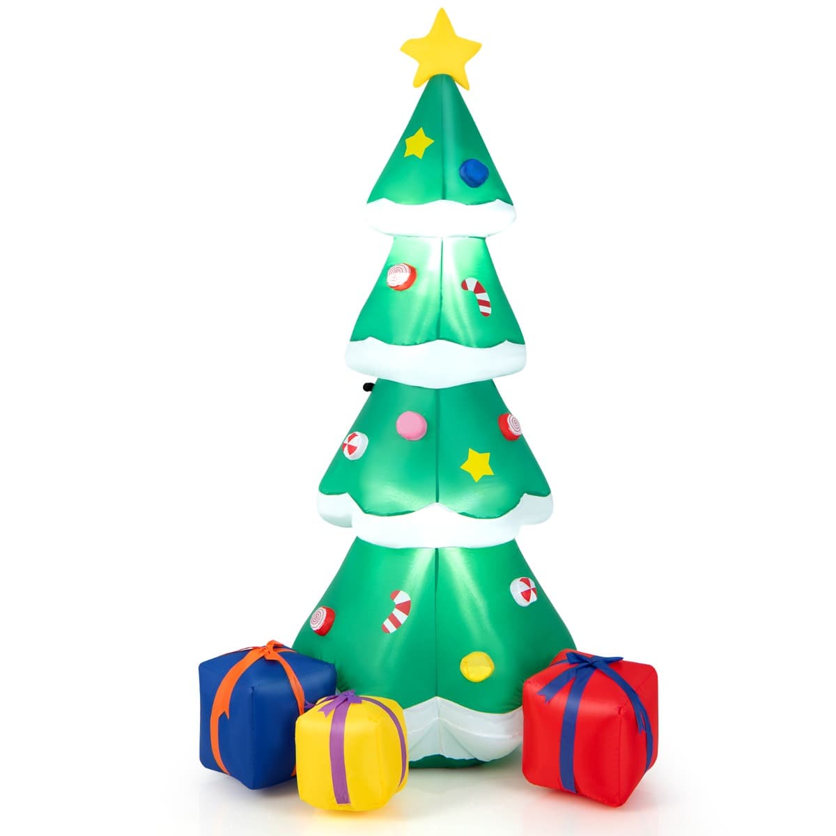 CostwaySapin de Noël Gonflable 180CM avec 3 Paquets Décorations avec Lumières LED Arbre de Noël avec Sac de Sable Piquets Intégrés Multicolore
