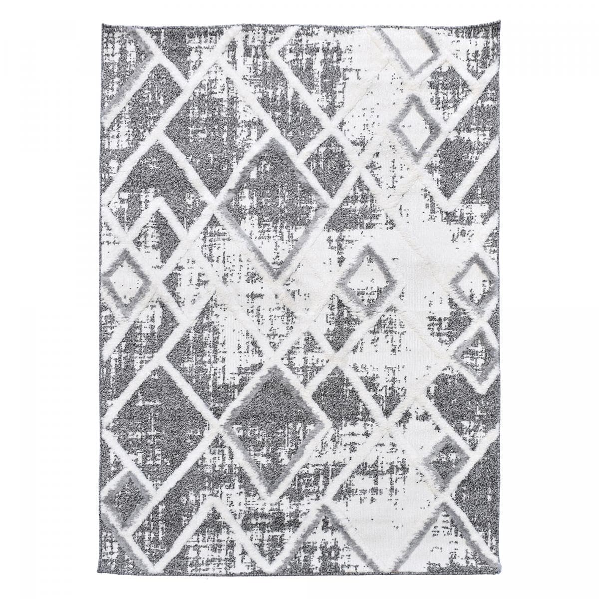Tapis longs poils shaggy tissé motif rétro-vintage LADURO
